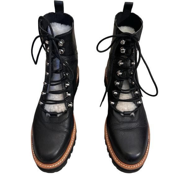 NWOB MARC FISHER LTD Women’s Izzie Shearling Leather Lug Sole Black Boots Sz. 8 - Picture 8 of 16